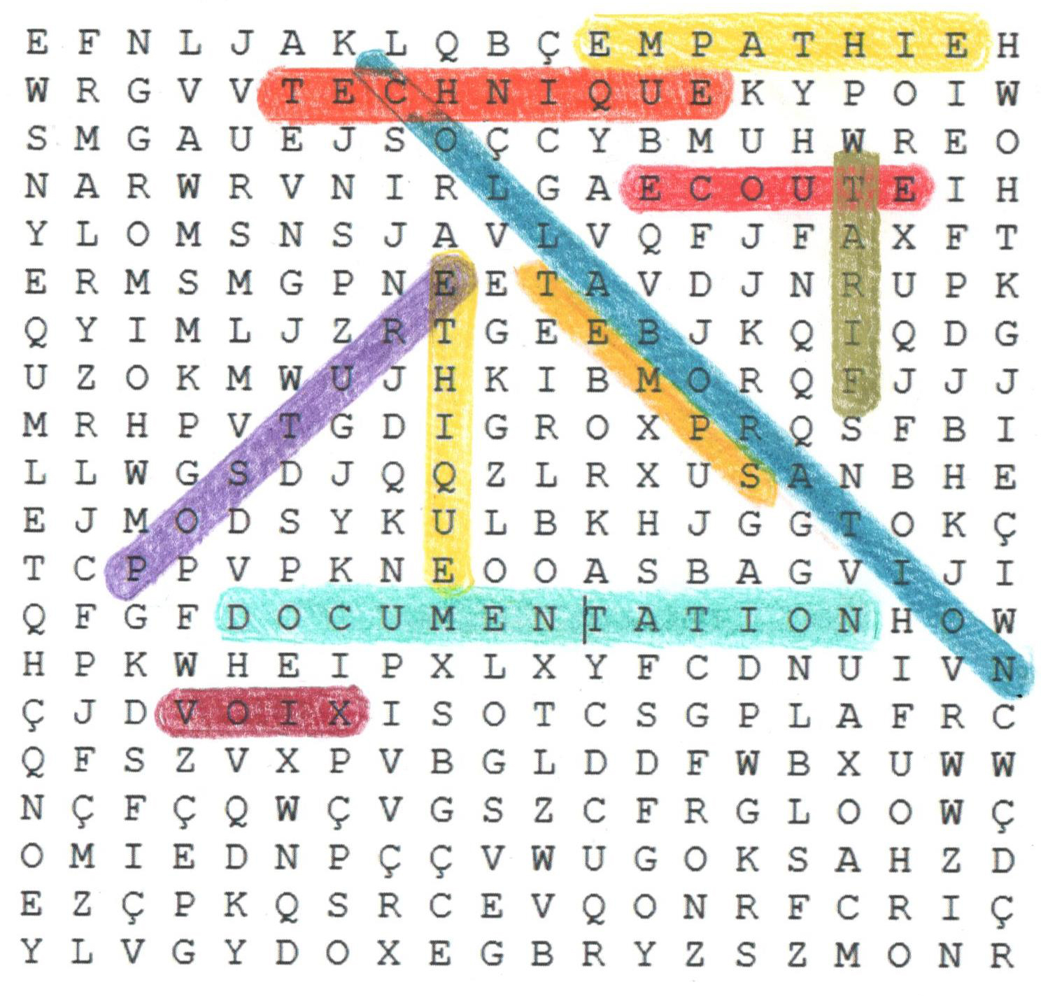 Grille de mots cachés intégrant le vocabulaire de la posture du biographe